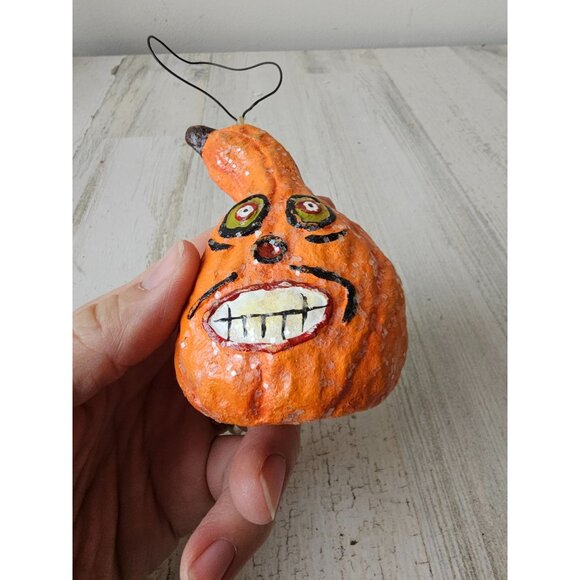 Vintage dept 56 glitter gourd pumpkin ornament jack-o'-lantern anthromorphic sha - Picture 8 of 8